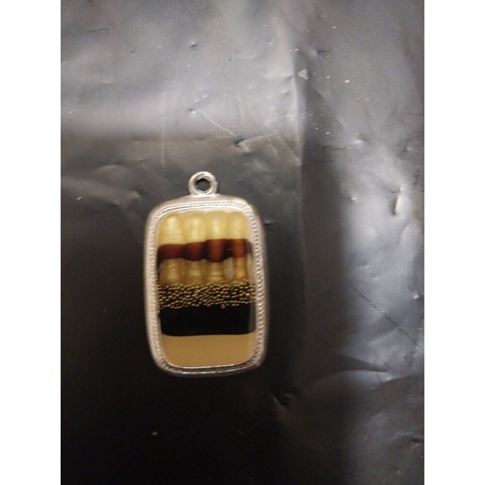 Retro Signed KC Gold Black Brown Enamel Silver Tone Pendant (D-11)